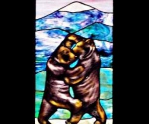 Painted Stained Glass Bears Window ©Cain Art Glass 2016, All Rights Reserved