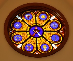 Stained Glass Rose Window Sacred Heart of Jesus St. Thomas Aquinas Charlottesville Virginia ©Cain Art Glass 2016, All Rights Reserved