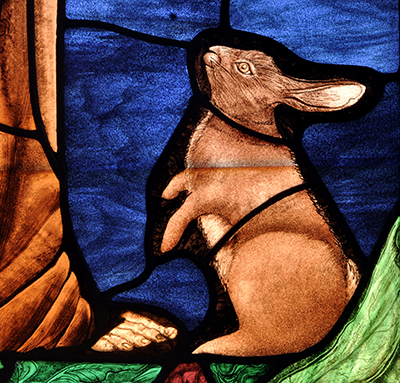 Painted Stained Glass Rabbit ©Cain Art Glass 2016, All Rights Reserved