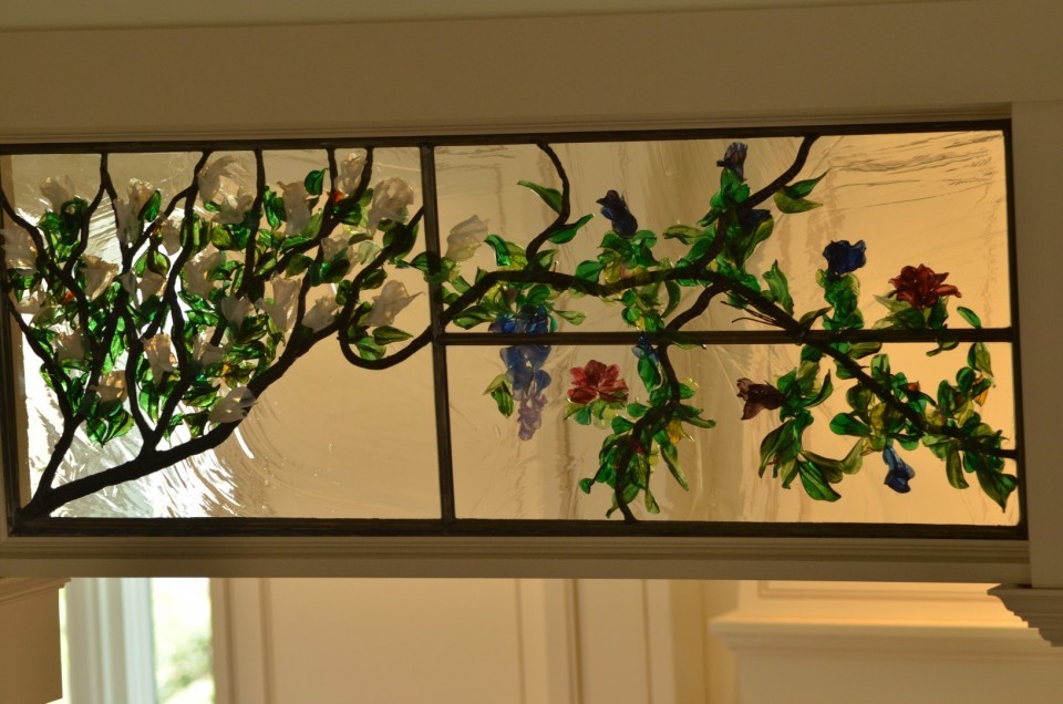 Stained Glass Magnolia Tree Transom ©Cain Art Glass 2016, All Rights Reserved